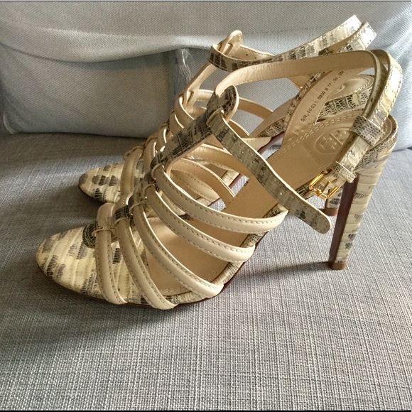 TORY BURCH CHARLENE Caged 100mm Sandal Pump in NAT/LIZ 8 - Picture 3 of 5